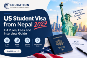Nepali student holding a passport and I-20 while preparing a US student visa application from Nepal